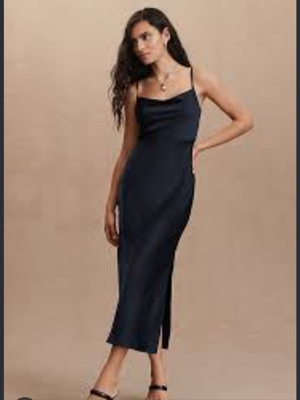 BHLDN Cali Cowel Neck Satin Midi Slip Dress Navy Blue 10 Drape Neck Formal Gown